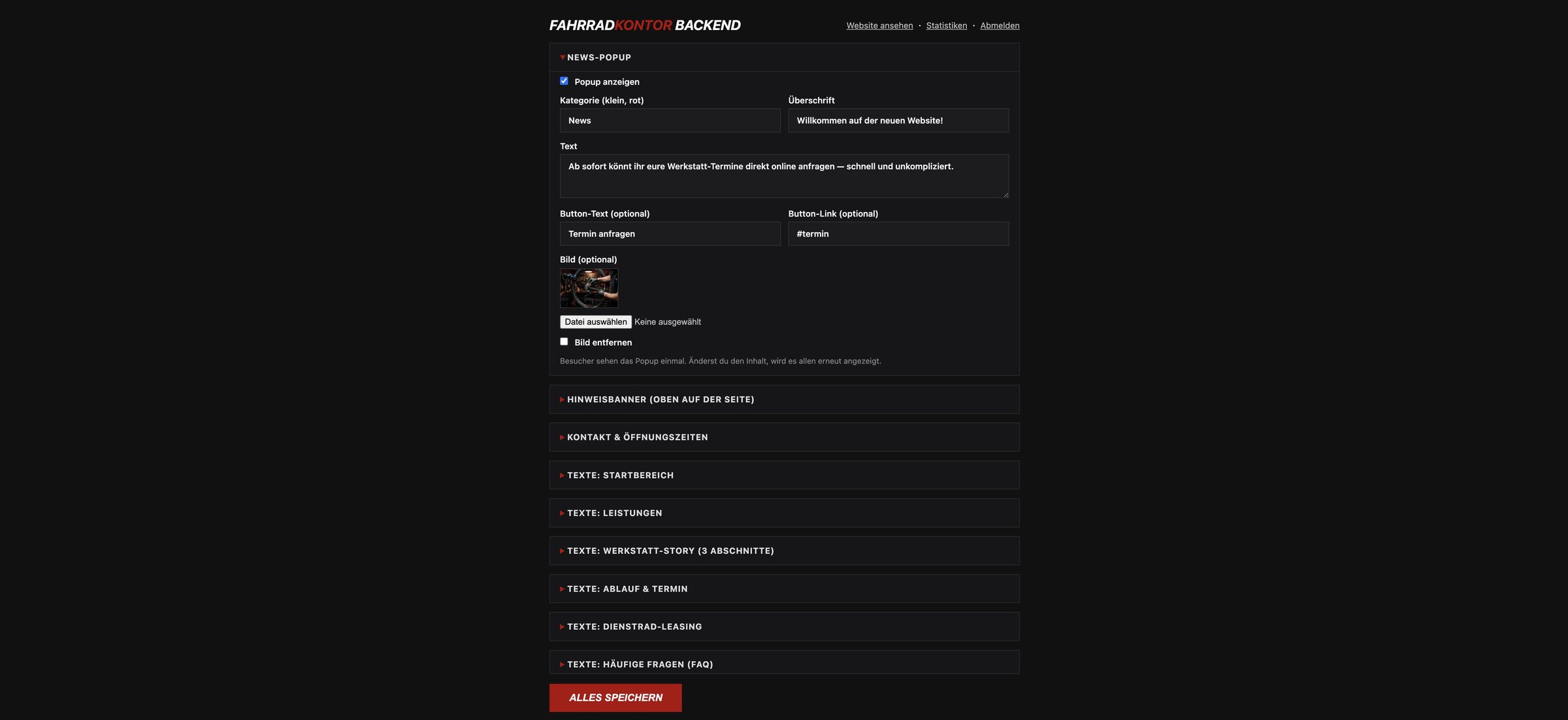 Fahrradkontor – Backend-CMS