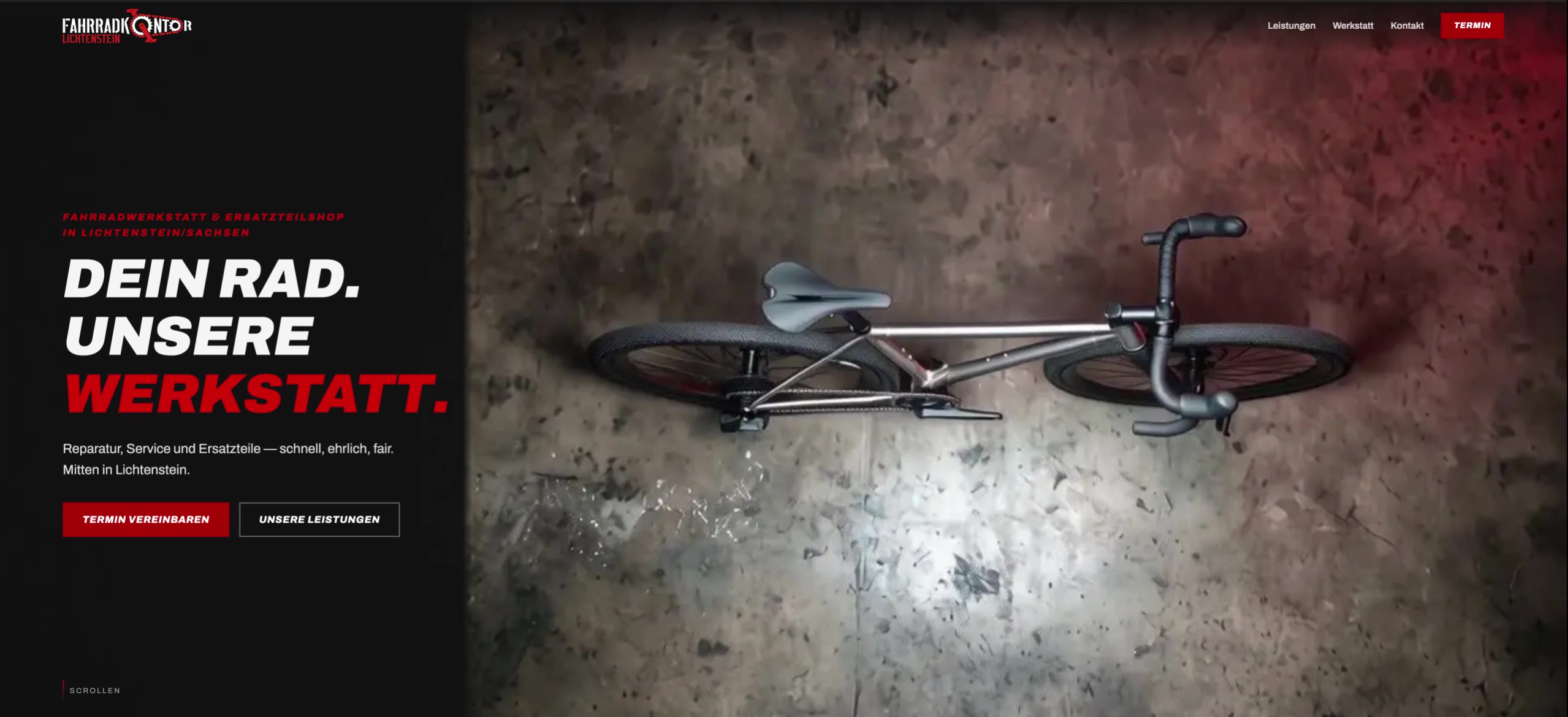 Fahrradkontor Lichtenstein — Fahrradwerkstatt-Website mit Scroll-Animation