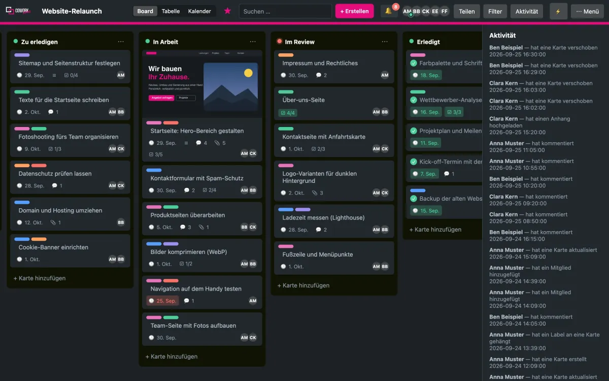 Board-Ansicht der App