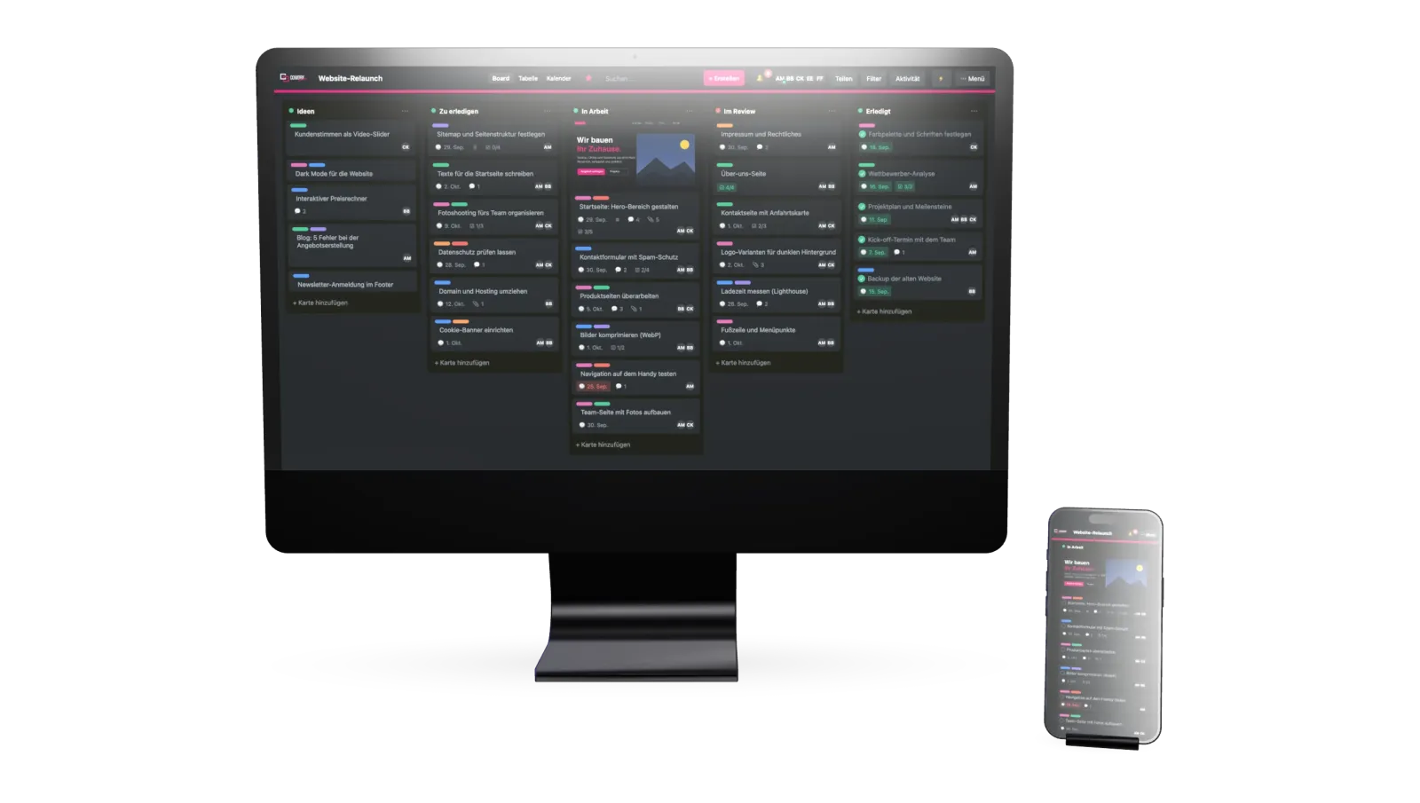CoWorkboard auf dem iMac — 3D-Render der Verkaufsseite