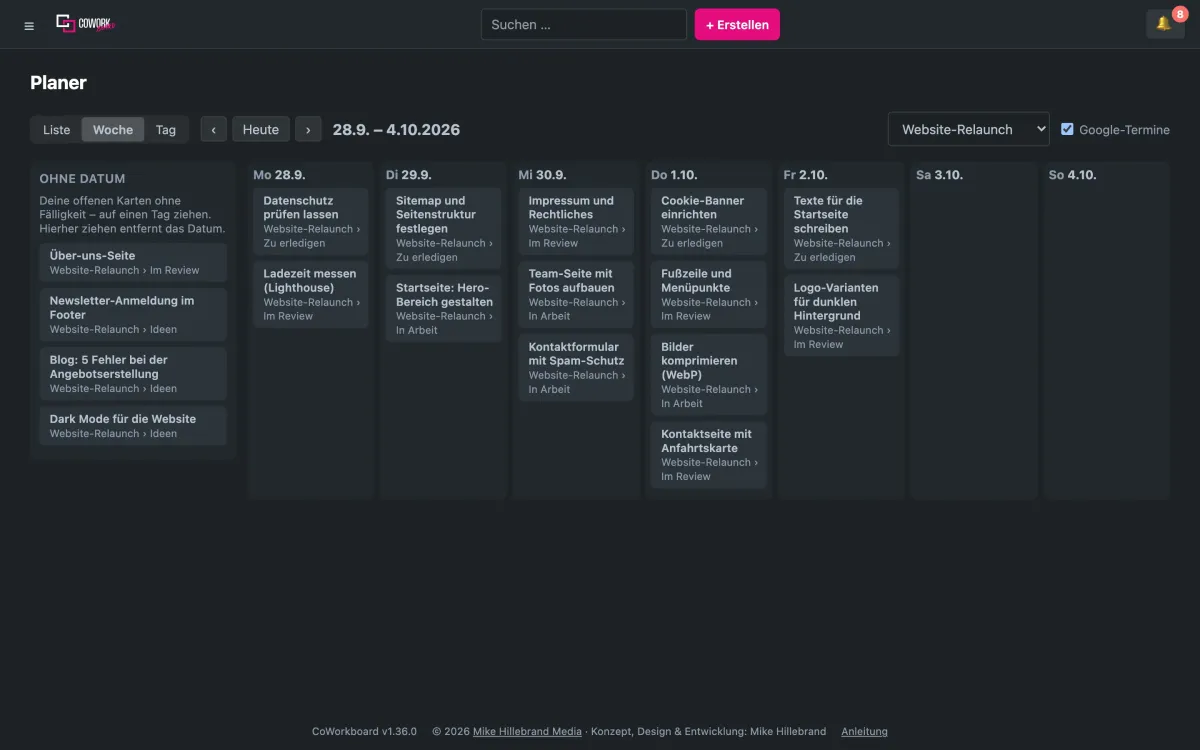 Planer mit Wochenansicht