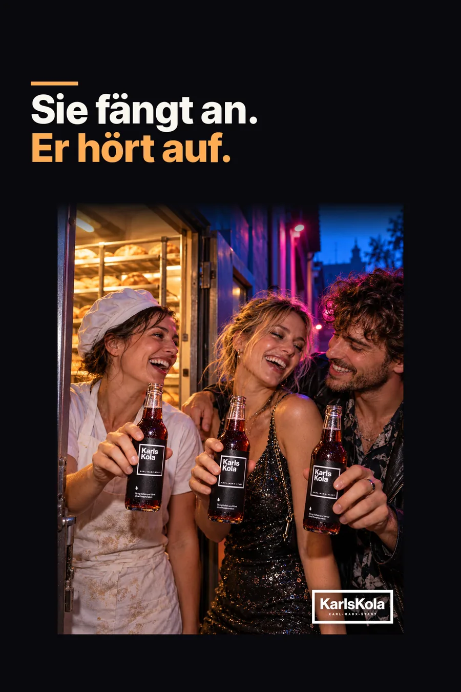 Anzeigenmotiv: Sie fängt an. Er hört auf.