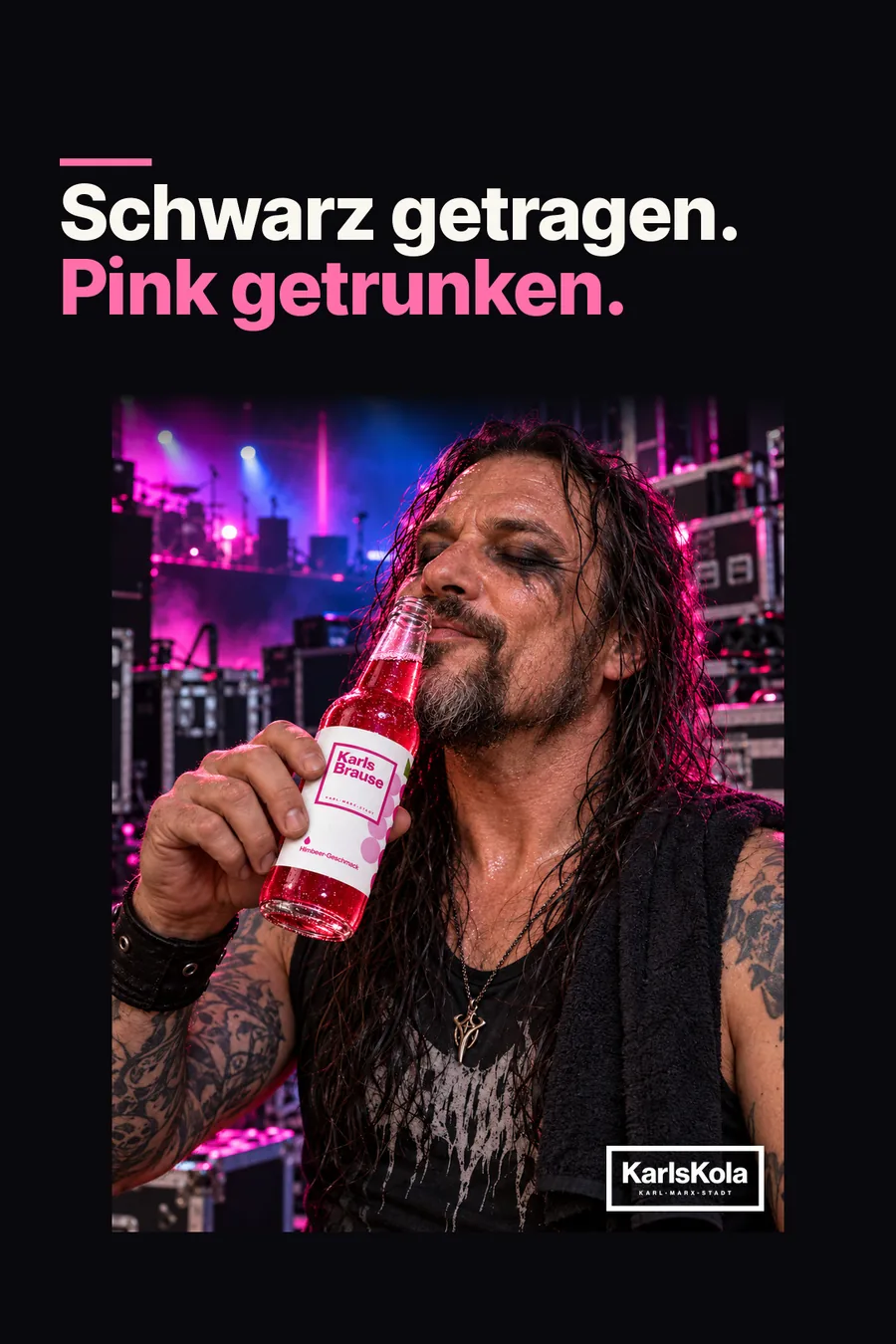 Anzeigenmotiv: Schwarz getragen. Pink getrunken.